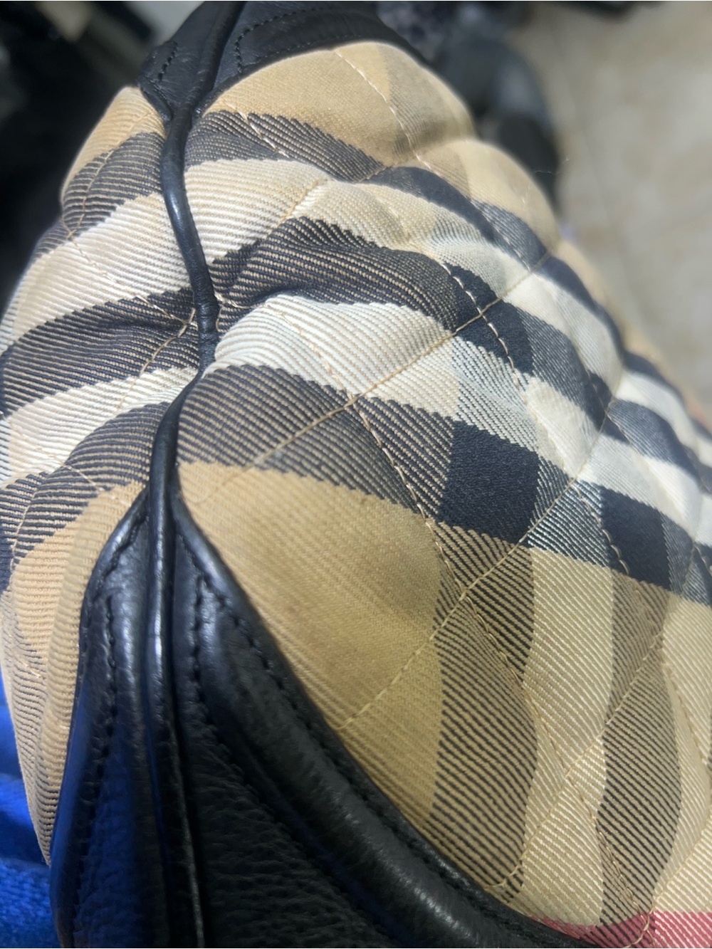 Burberry Beige Check Shoulder Bag with Black Leather Trim and Red Accent - Picture 14 of 15